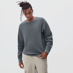 Everlane Men Organic Cotton Grey Waffle Long Sleeve Crewneck Size XL